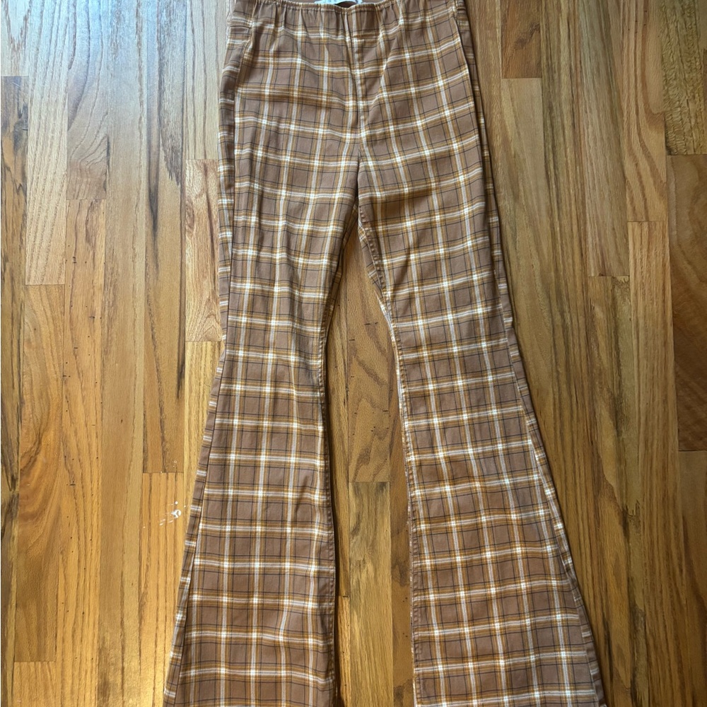 Brown Plaid Flare Pants